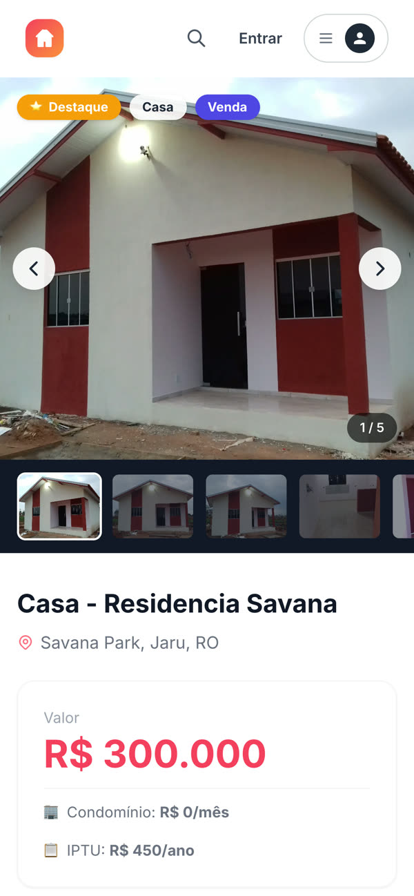 Página do imóvel no celular