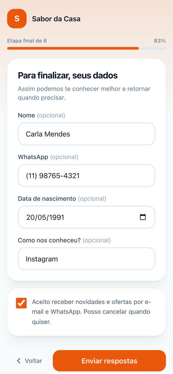 Etapa de cadastro do cliente com consentimento