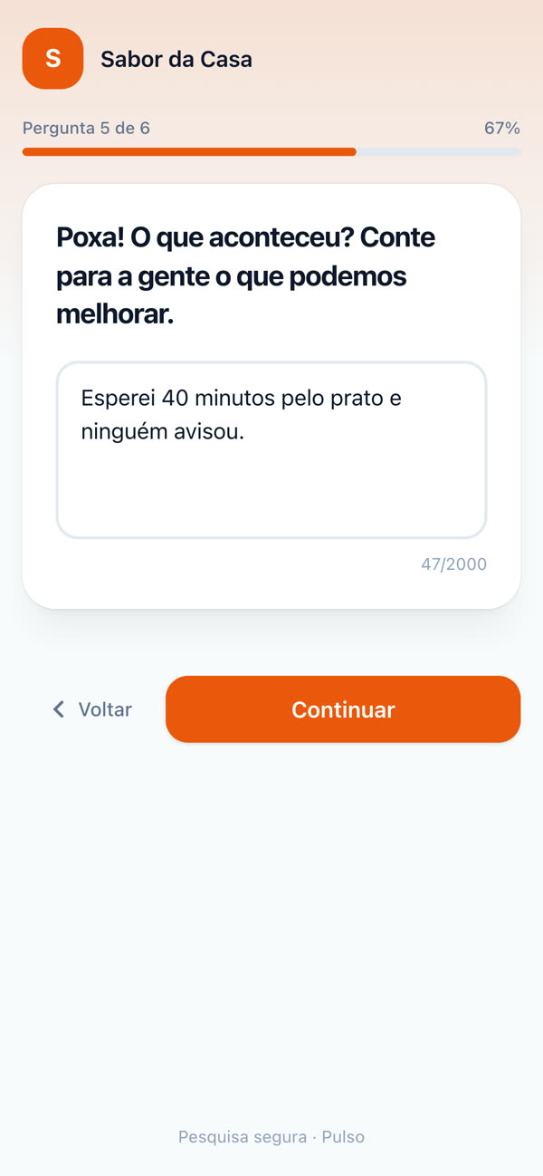 Pergunta condicional para nota baixa